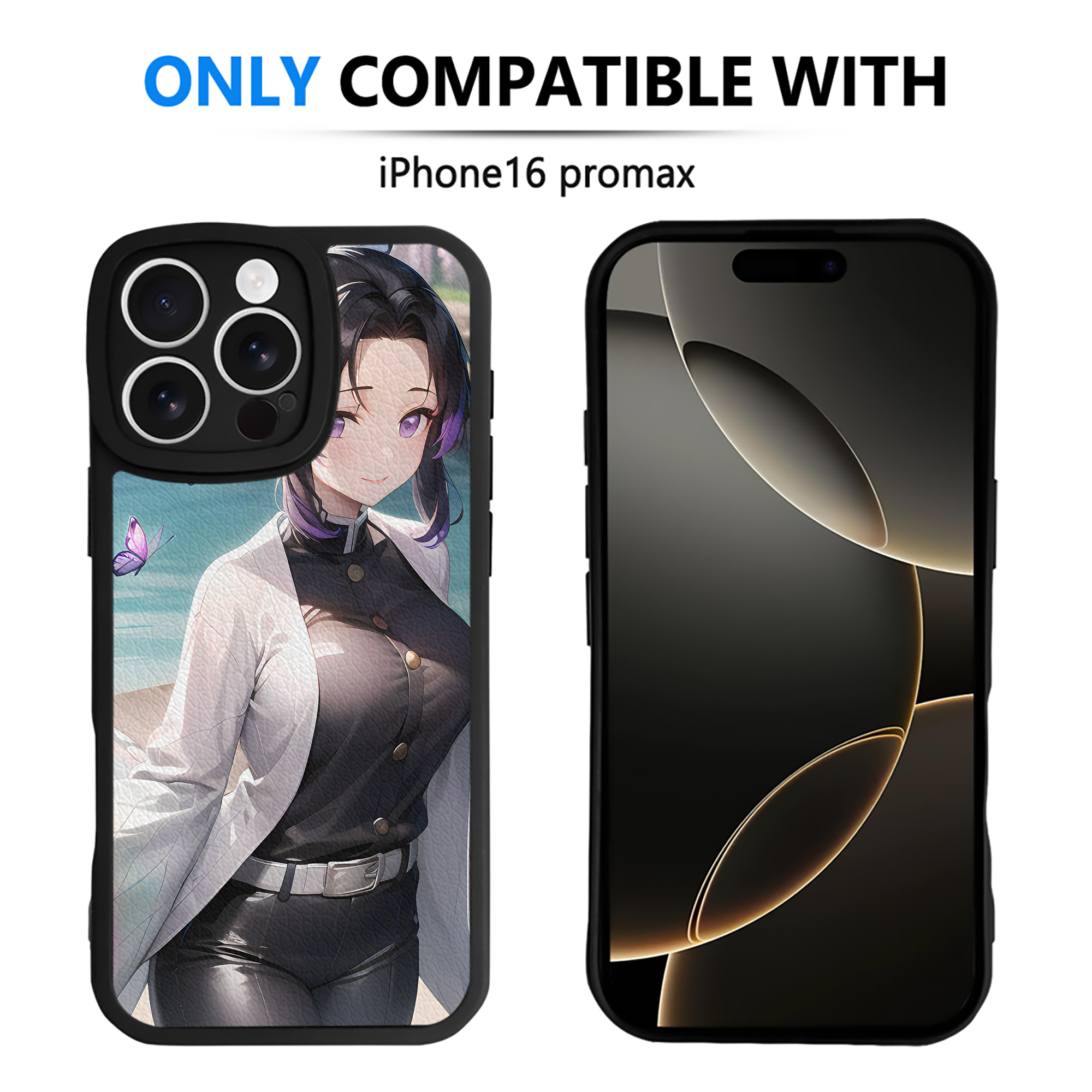 （画像用） 鬼滅の刃（きめつのやいば）蟲柱-胡蝶 しのぶ／こちょう しのぶ Kochou Shinobu 【iPhone 16シリーズ対応】シリコンスマホケース（レザー調） 材質：シリコン